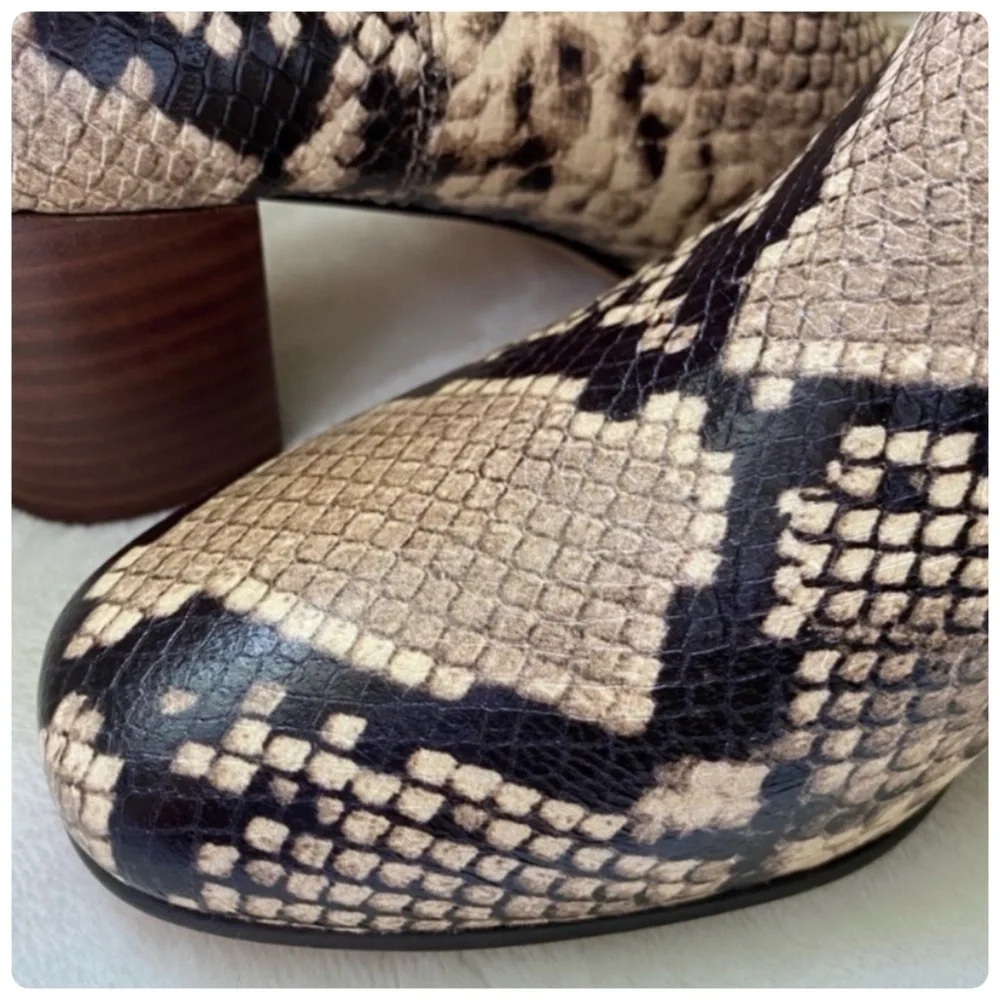 NIB J Crew Leather Willa Snake Embossed  Stacked-Heeled Boots size 6.5